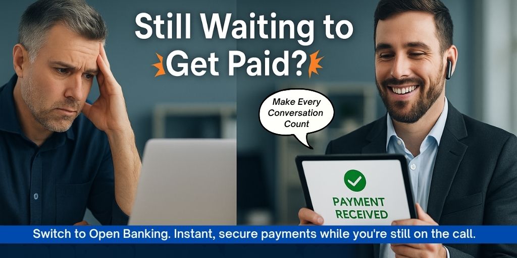 Business owner using Open Banking payment system for secure, real-time transaction